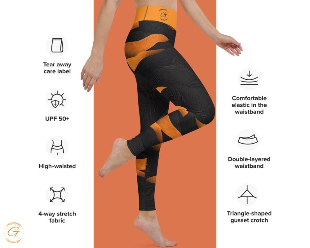 Bold Orange Black Abstract Yoga Leggings and Shorts - AOP High-Waist Activewear for Women, Unique Gift for Yoga Enthusiast, Ideal Yogis Gift