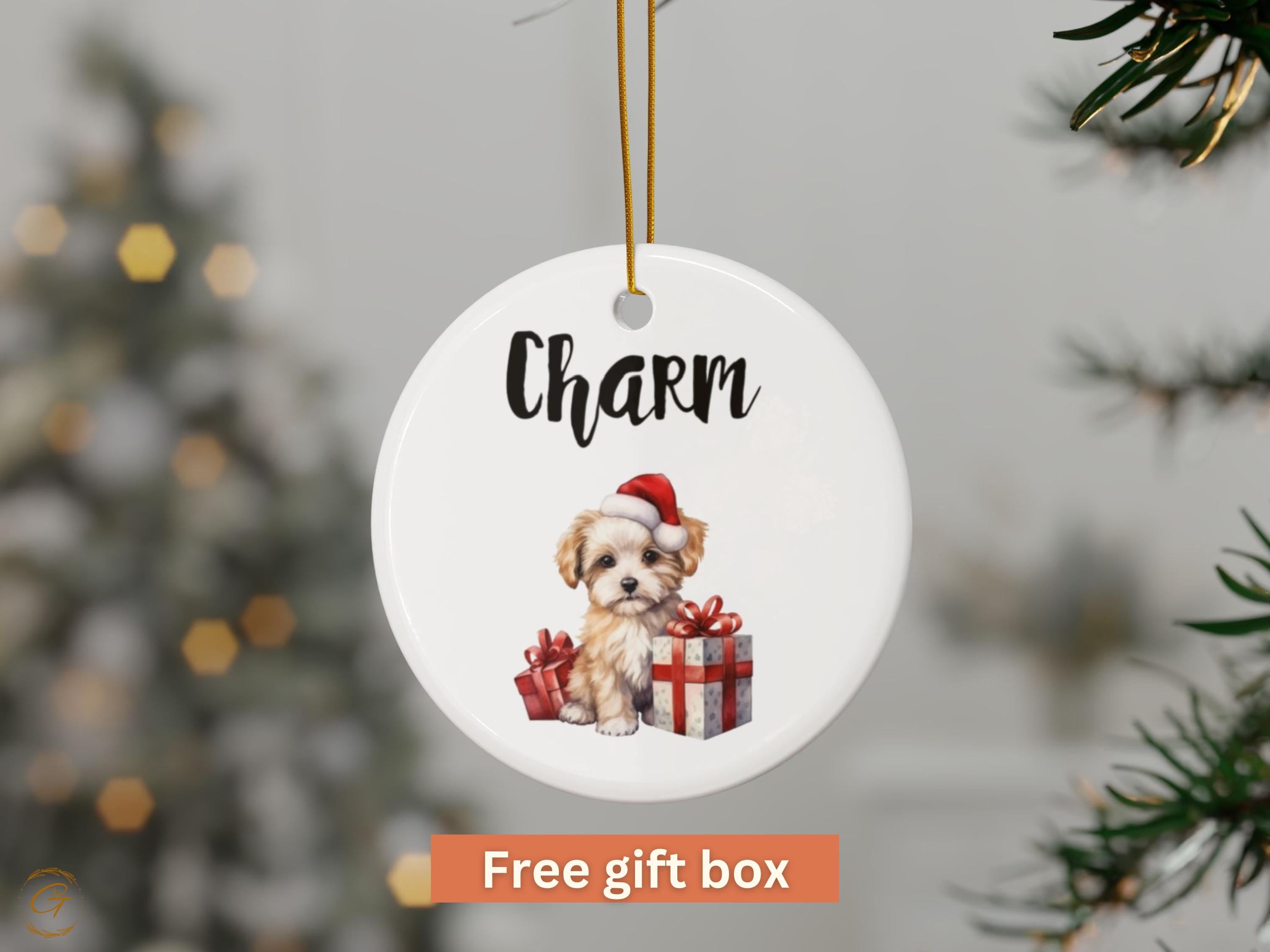 Personalized Christmas Puppy Ornament, Cute Puppy with Santa Hat, Holiday Gift Ornament, Decorative Puppy Ornaments, Festive Puppy Keepsakes