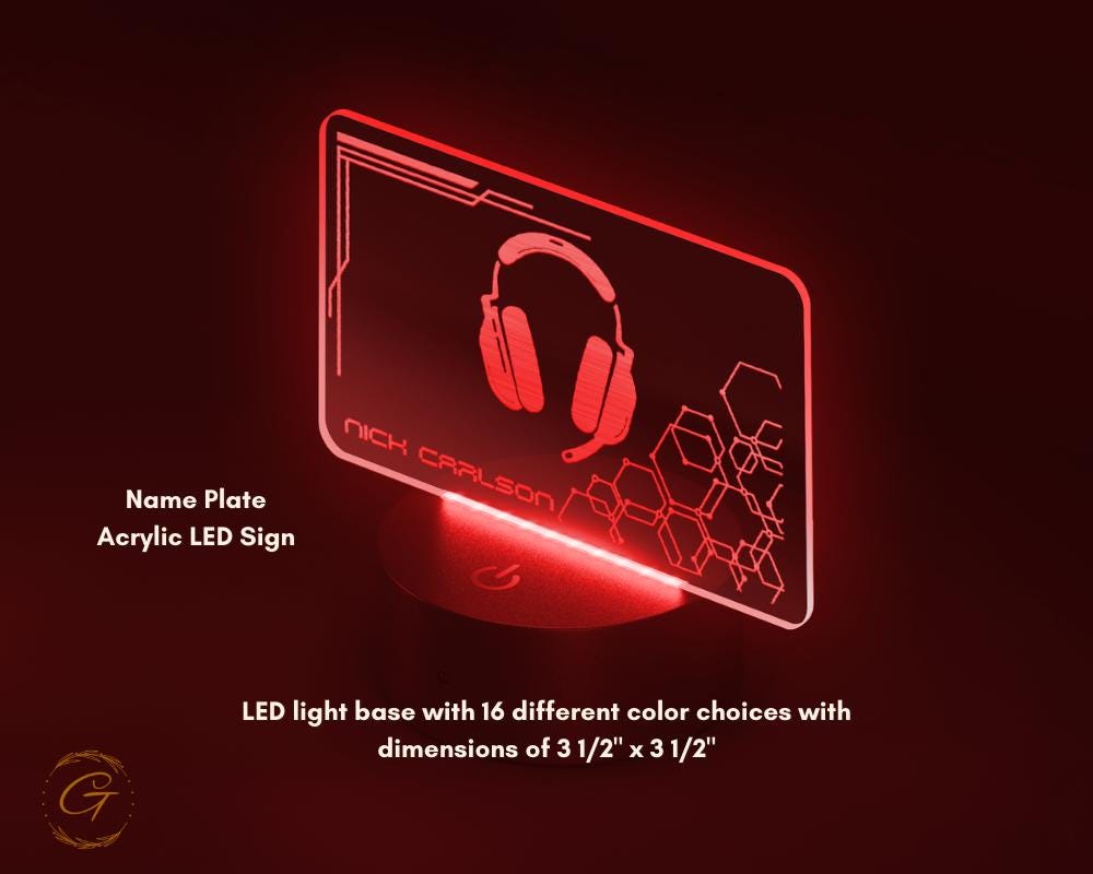 Gamer Plate Design Name Plate Acrylic LED Sign
