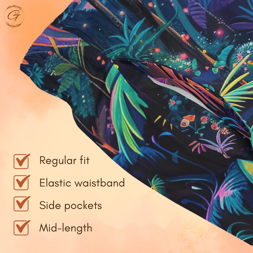 Rain Forest Swim Trunks, Vibrant AOP Design