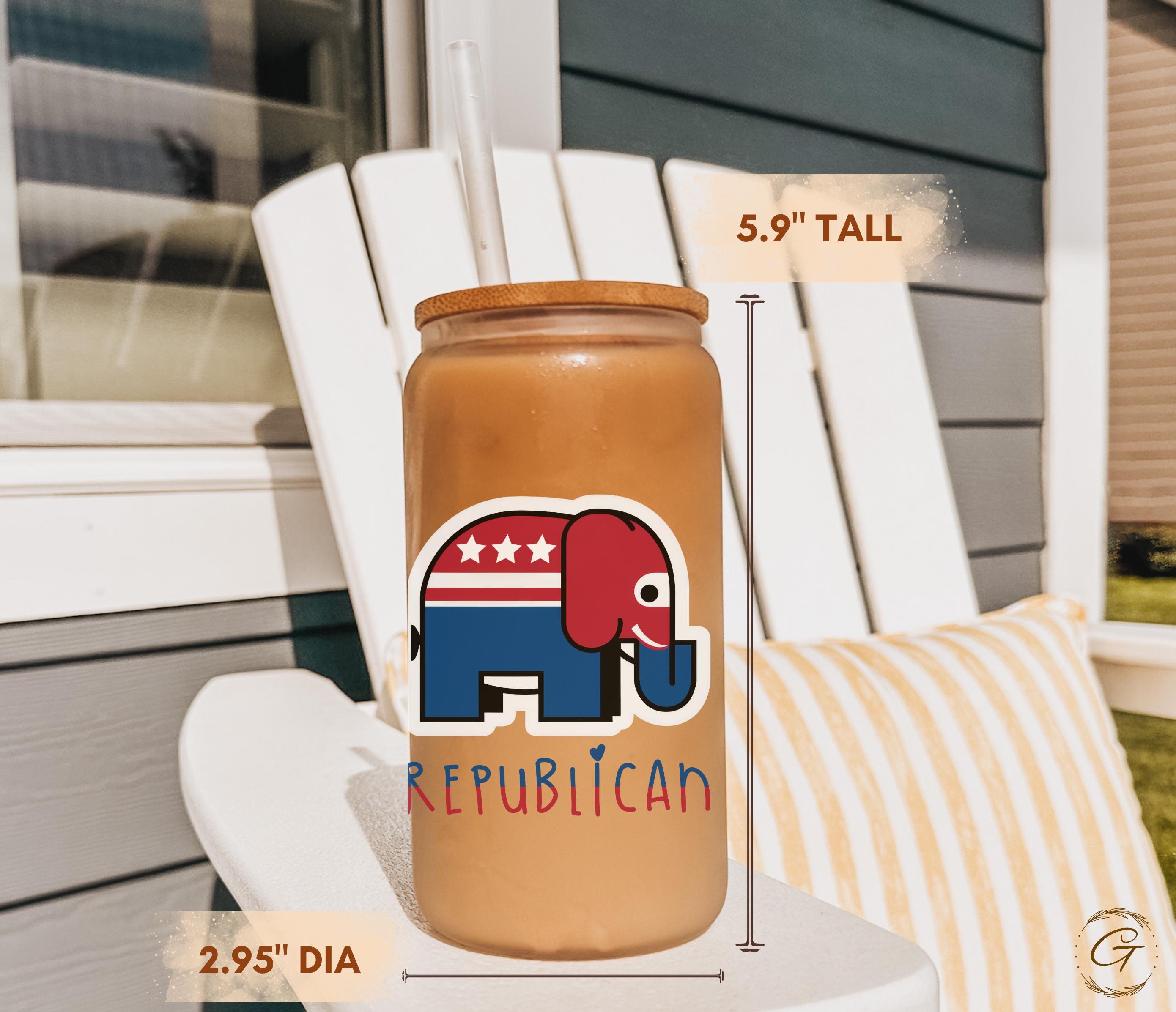 Cute Republican Elephant Frosted Glass Cup Political-Themed Iced Coffee Glass Can Politicians and Political Supporters Frosted Glass Tumbler