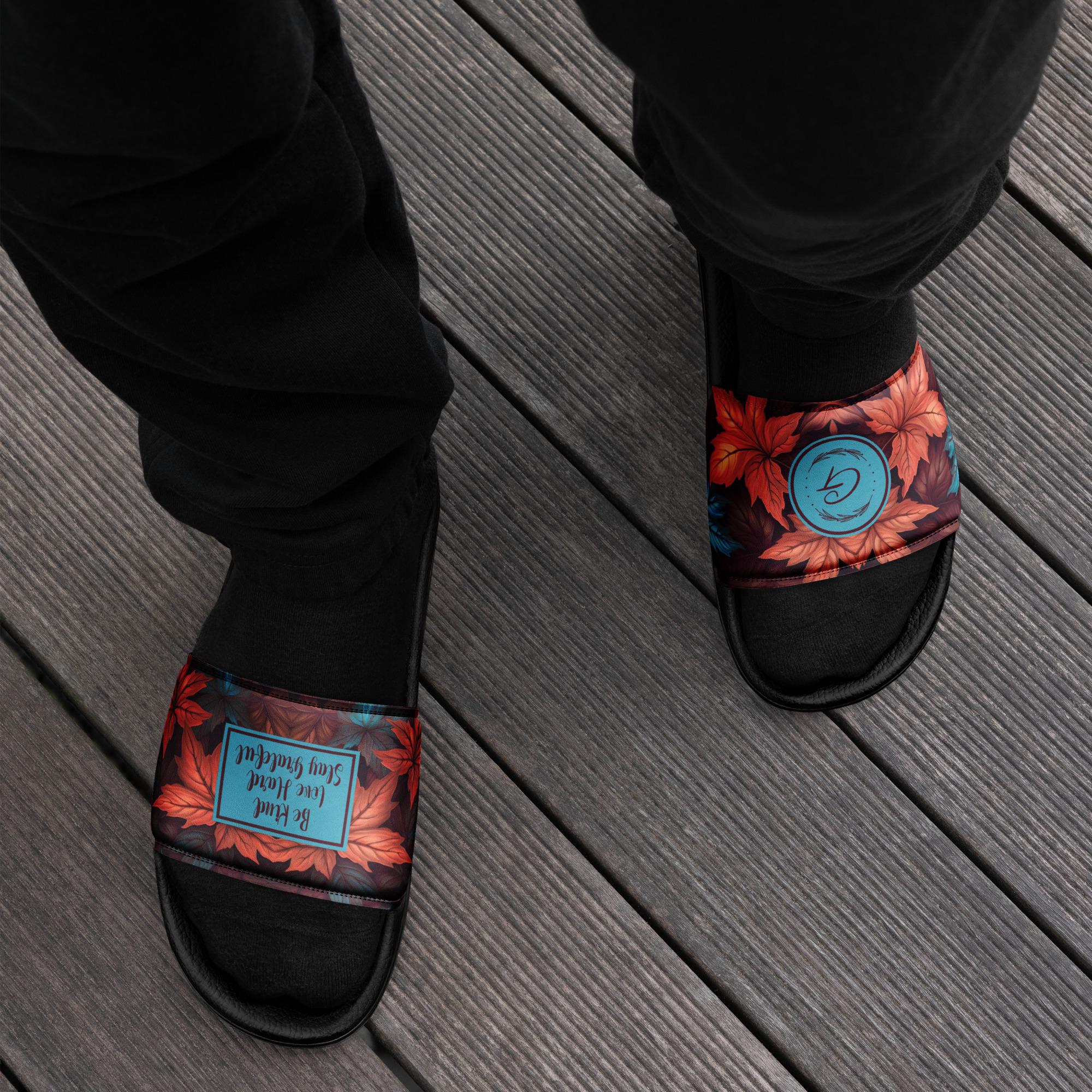 Maple Floral Design Stylish Men's Slides, Comfortable Slip-On Sandals Autumn Leaf Design, Casual Footwear Perfect for Everyday Wear