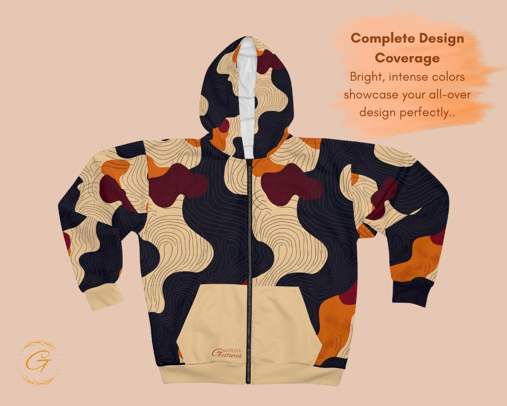 Wave Lines Design Unisex Zip Hoodie All-Over Print