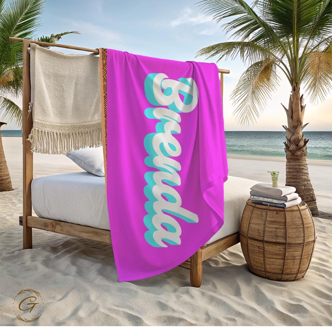 Summer Pink Beach Towel with Custom Name