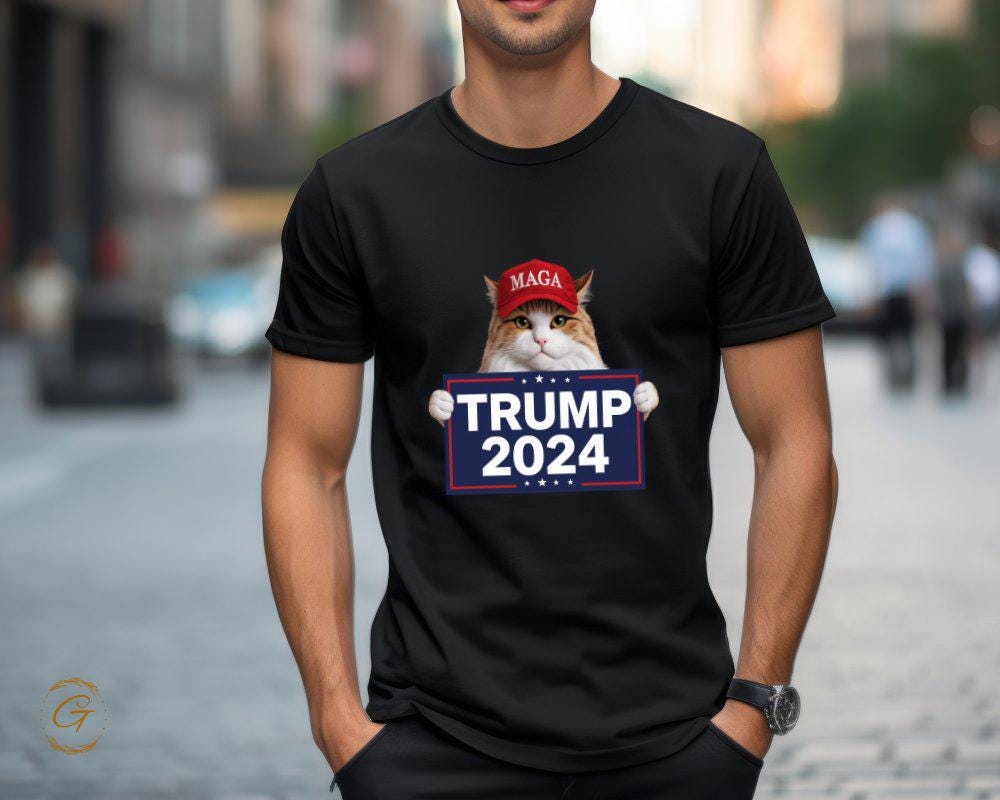 Trump 2024 Cat T-Shirt, Cute Cat in Red Hat Graphic Tee