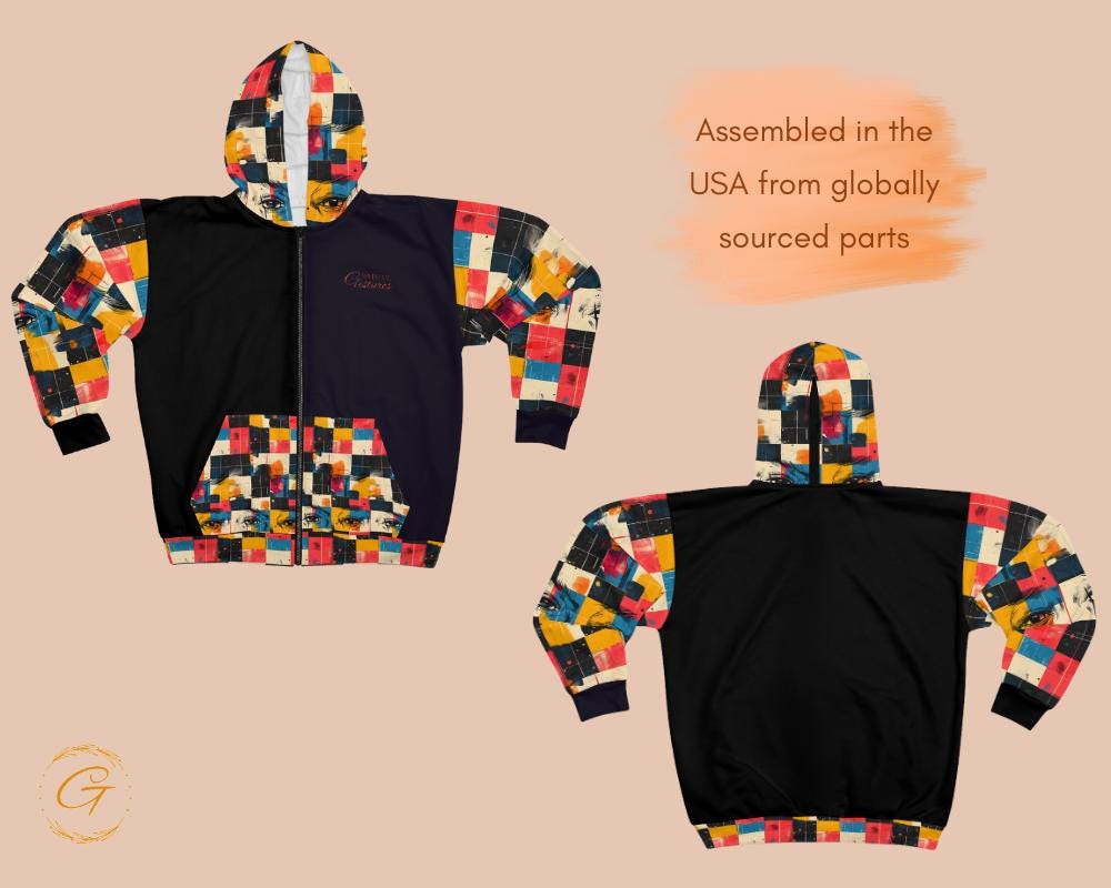 Retro Checkered Unisex Zip Hoodie All-Over Print