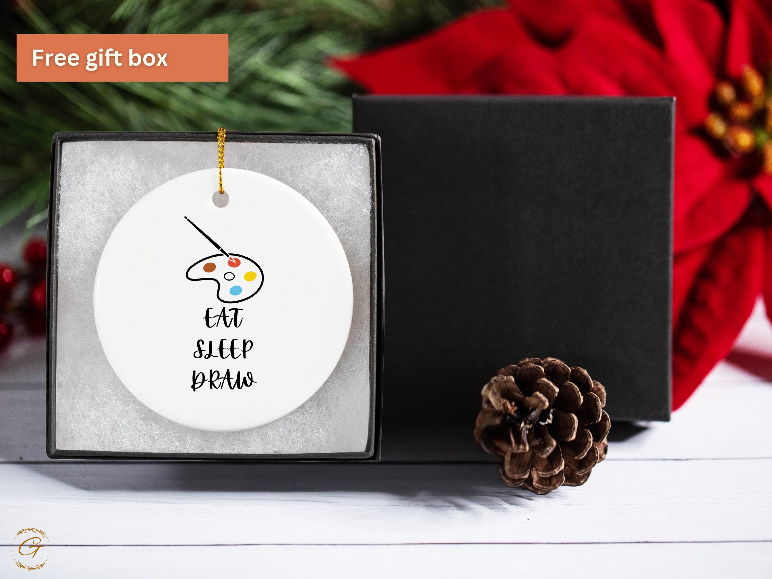 Art Palette Ornament, Eat Sleep Draw Quote, Artist Gift, Creative Decor, Unique Christmas Decoration, Art Lover's Ornament, Gift for Artists