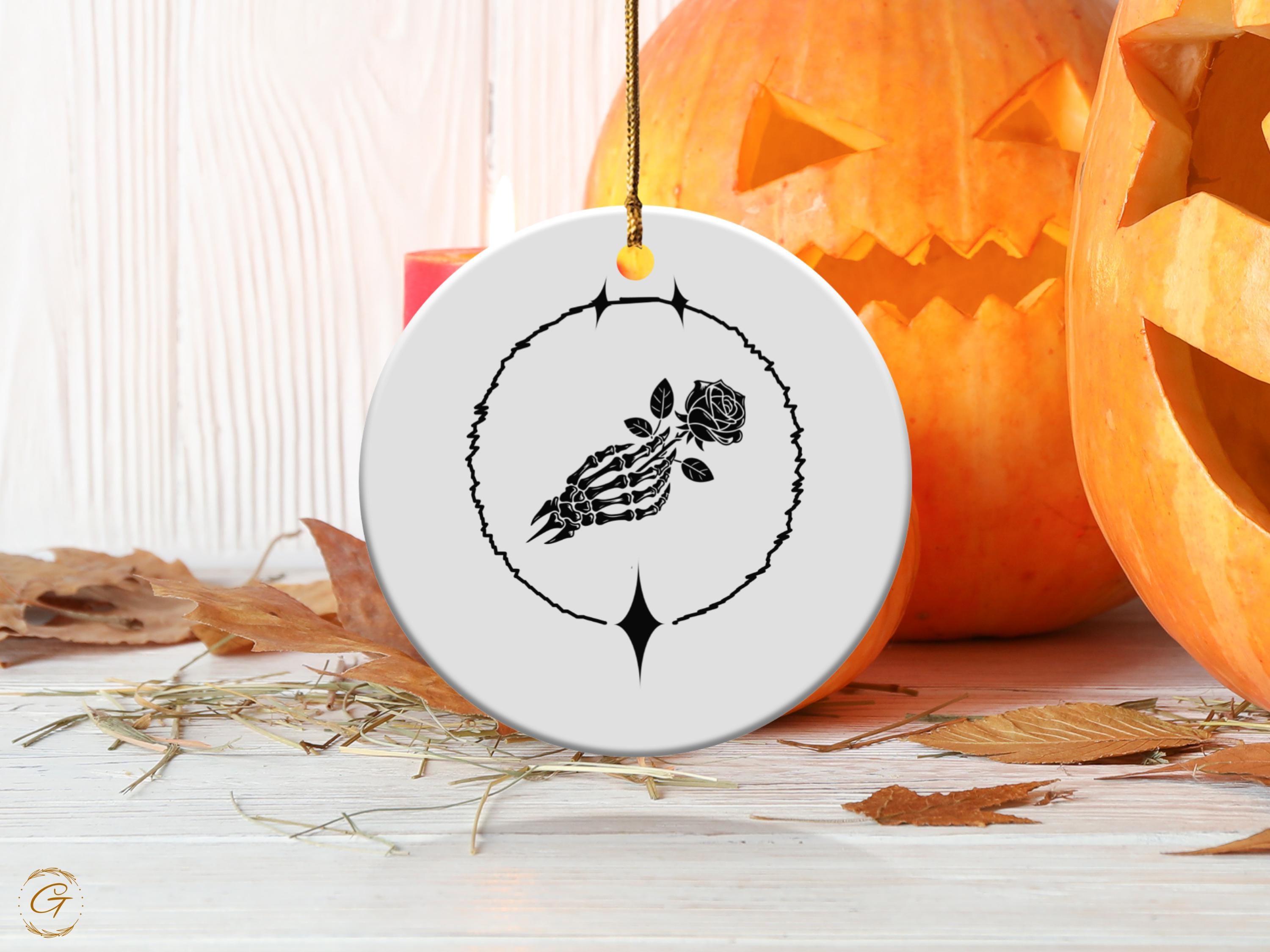 Skeleton Hand Holding Rose Ornament, Gothic Decor, Halloween Decoration, Spooky Home Decor, Unique Gift, Dark Aesthetic Ornament,Spooky Gift