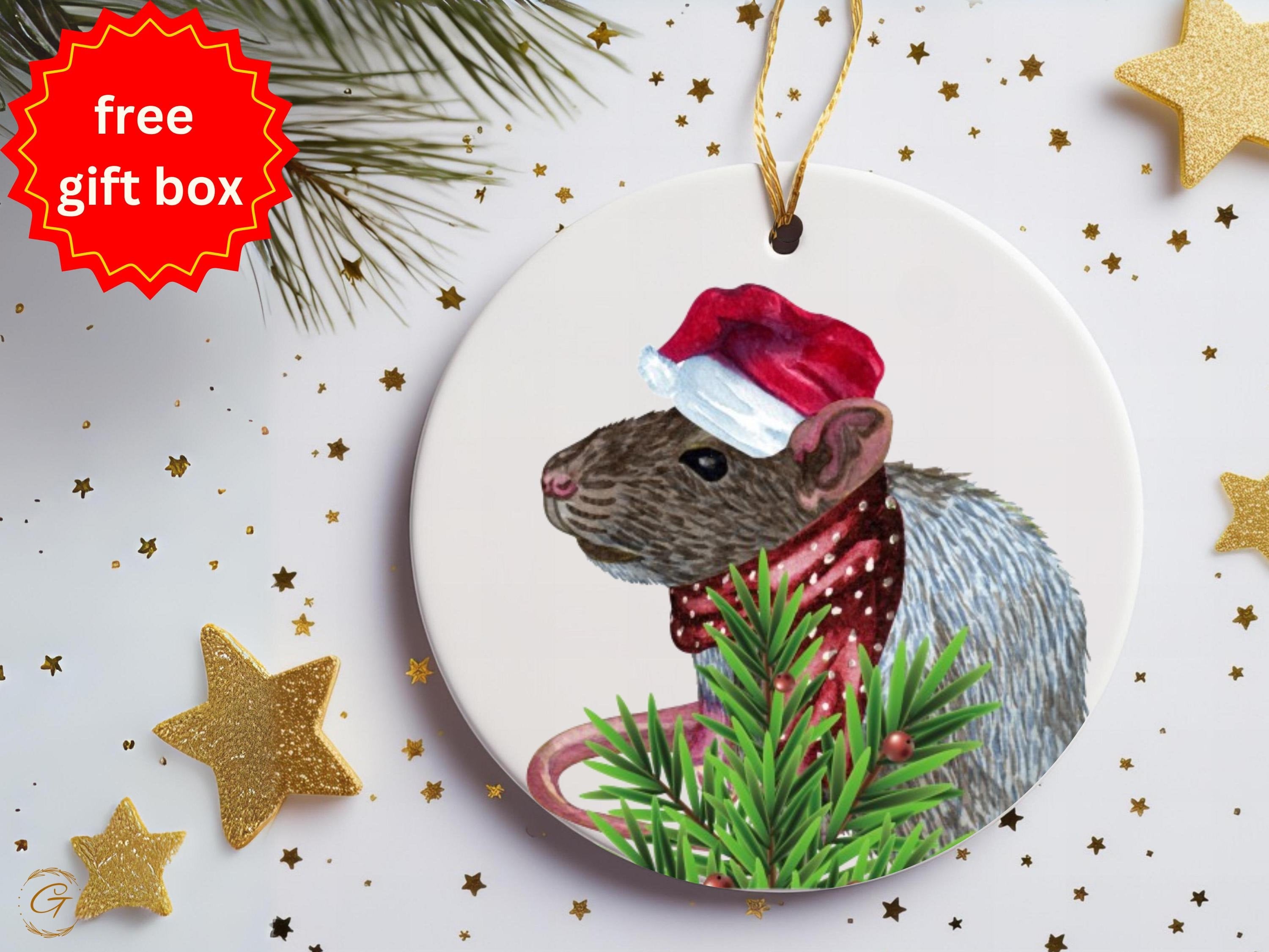 Cute Rat Christmas Ornament, Santa Hat Rat Decoration