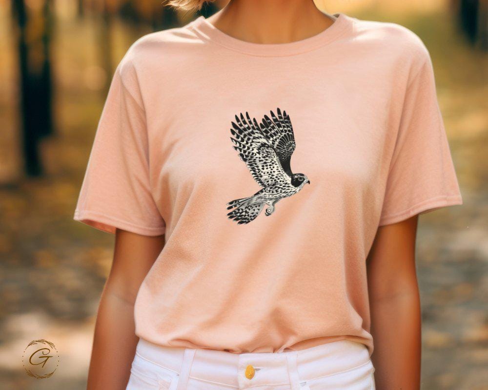 Vintage Hawk Illustration T-Shirt, Detailed Bird of Prey Design Tee