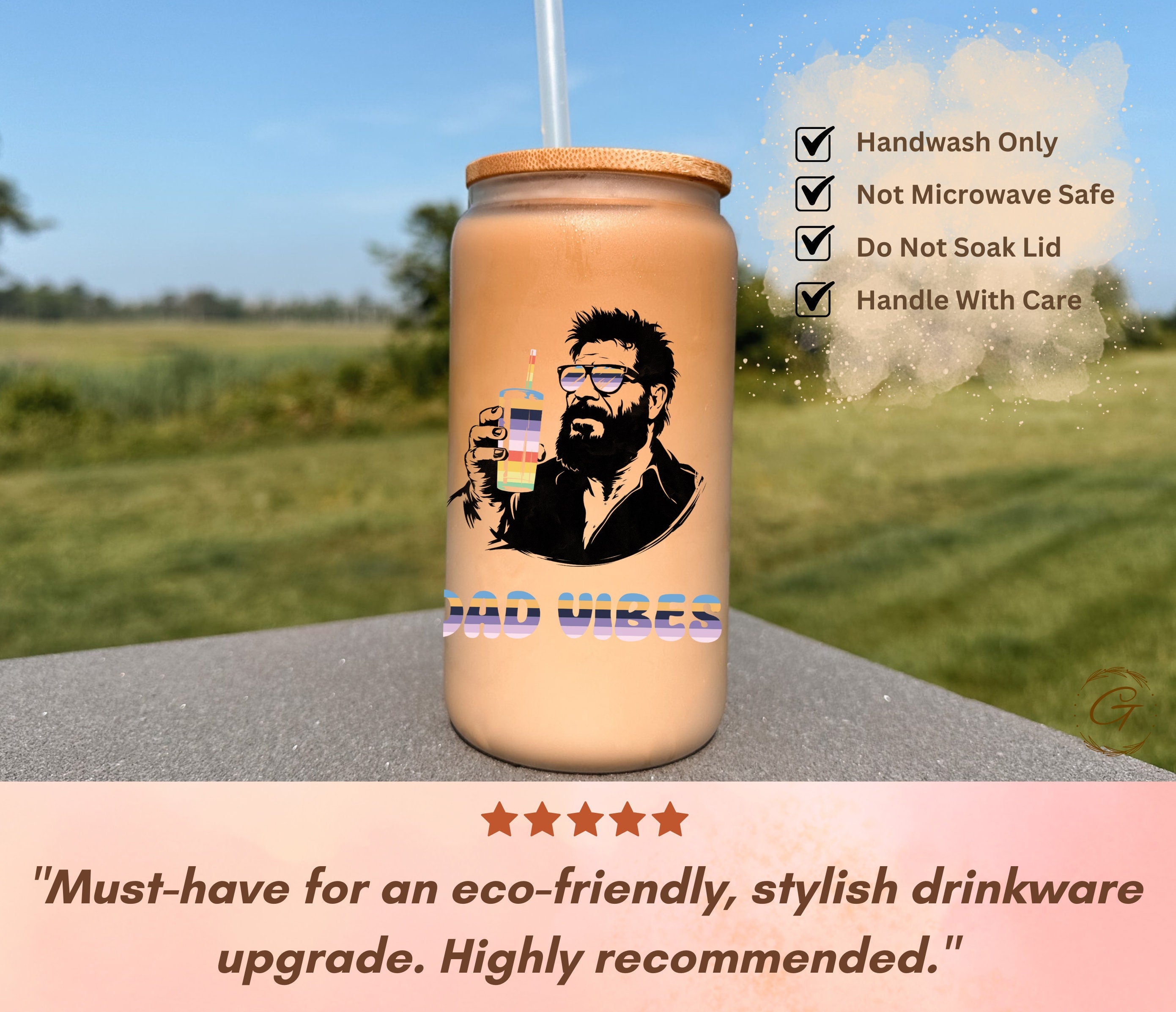 Dad Vibes Frosted Glass Cup, Perfect Father's Day Gift Father Drinkware Birthday Gift For Him New Dad Tumbler Father's day mug