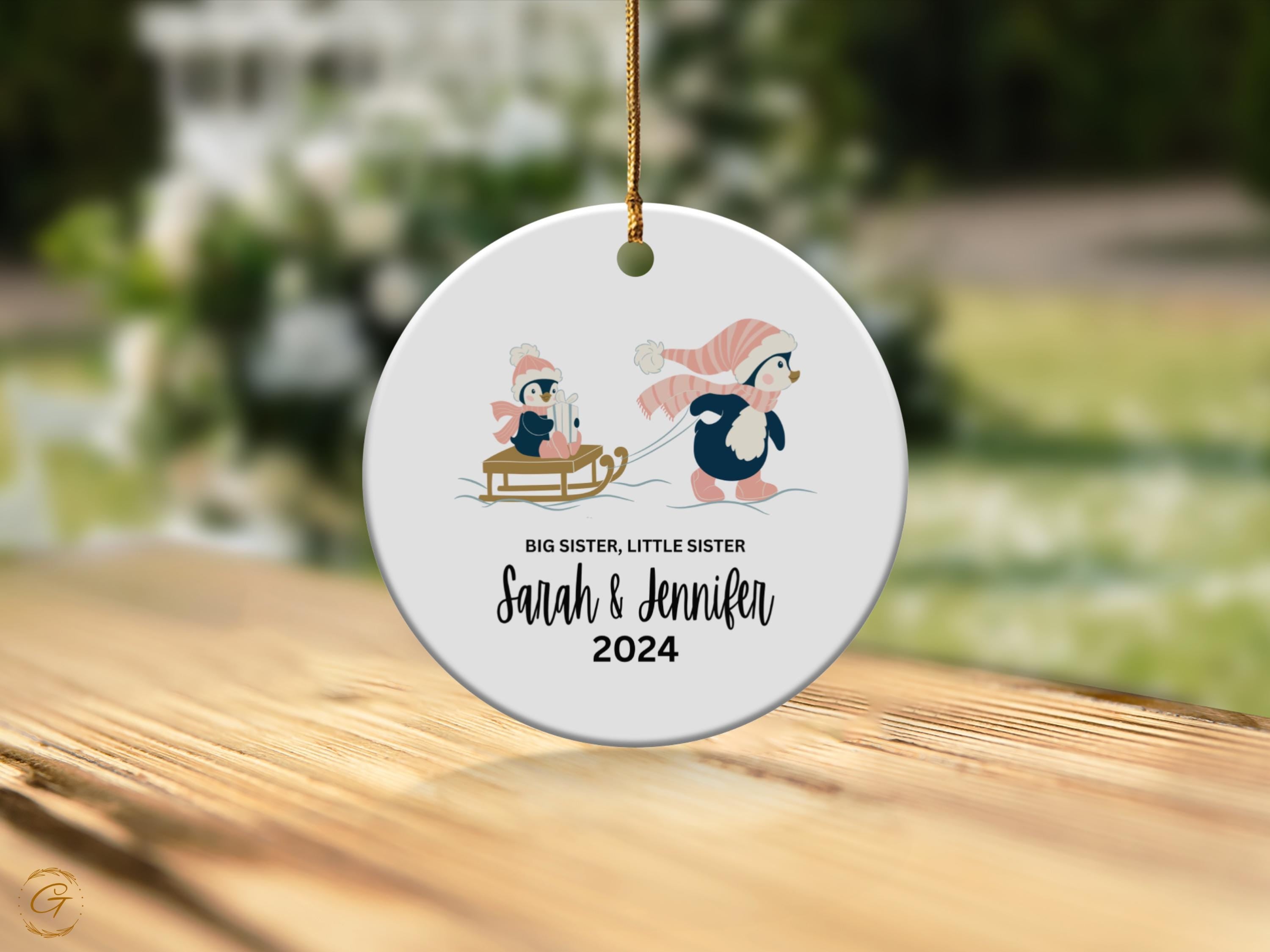 Personalized Penguin Sisters Ornament