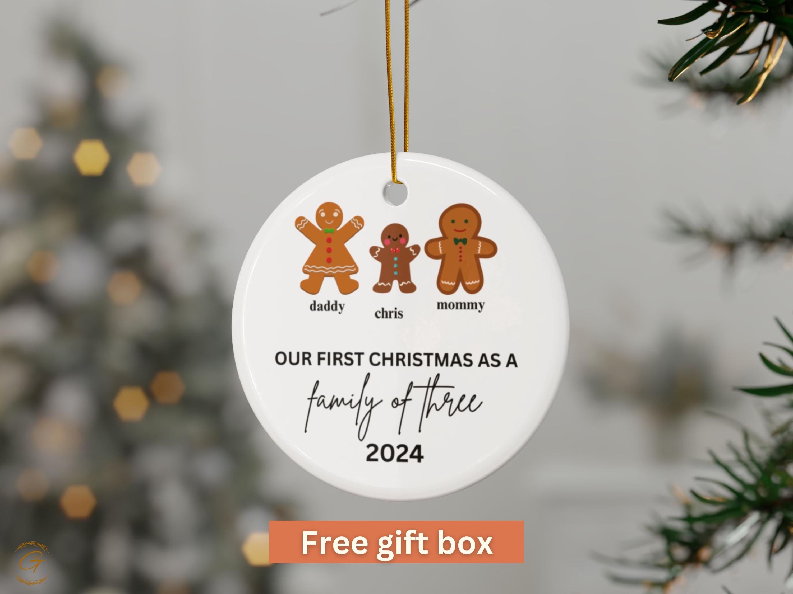 Personalized Gingerbread Family Ornaments, Our First Christmas As A Family 2024, Custom Christmas Tree Decorations, Holiday Family Keepsakes