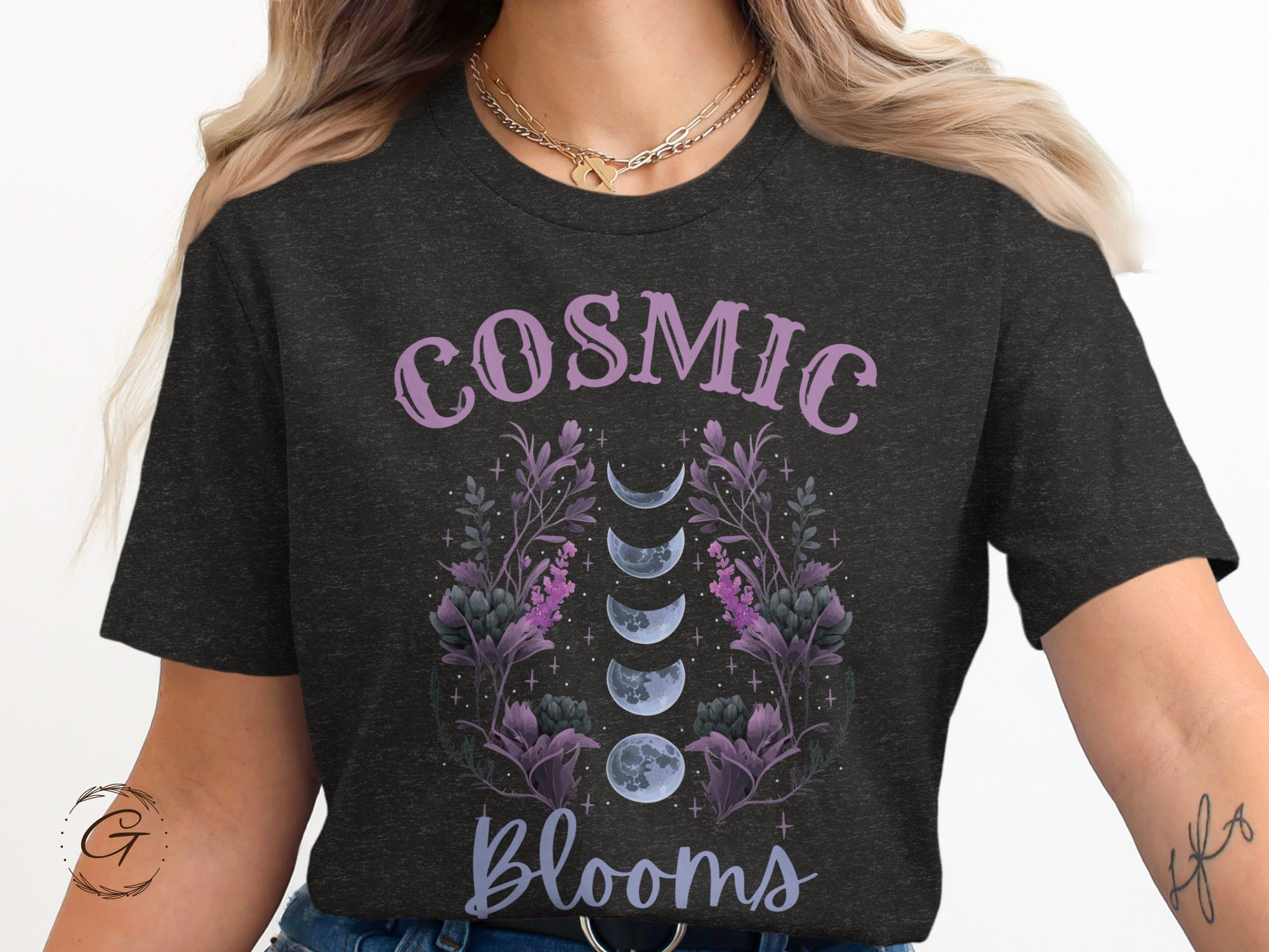 Cosmic Blooms Moon Phases Design T-Shirt product