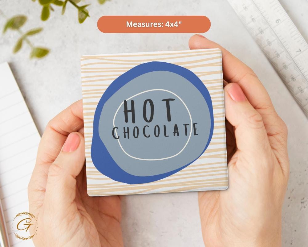 Soapstone Coaster with Hot Chocolate Design, Durable Cork Backing, Cozy Winter Decor, Unique Drink Coaster, Perfect Gift for Beverage Lovers