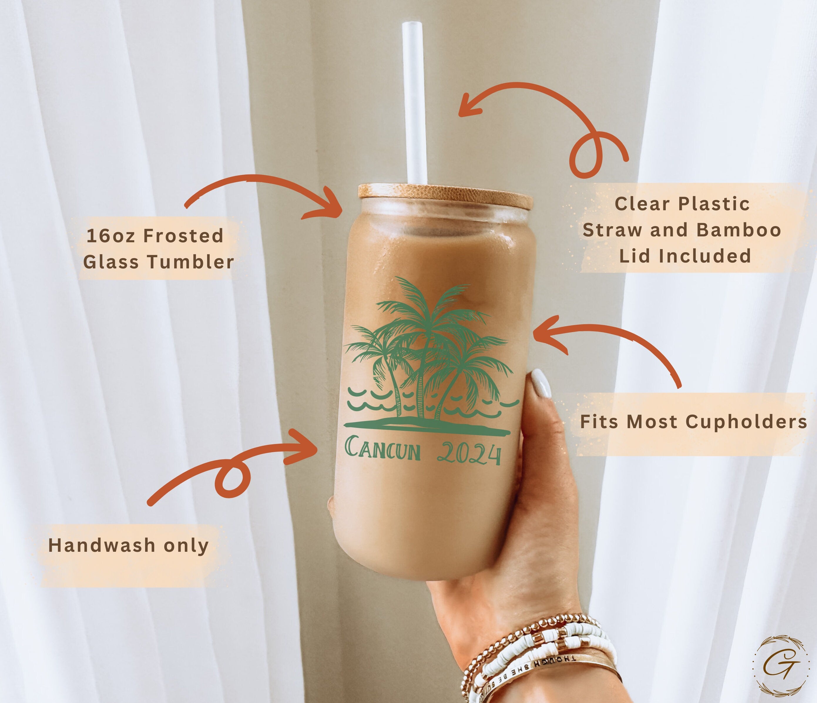 Palm Tree Cancun 2024 Personalized Frosted Glass Cup