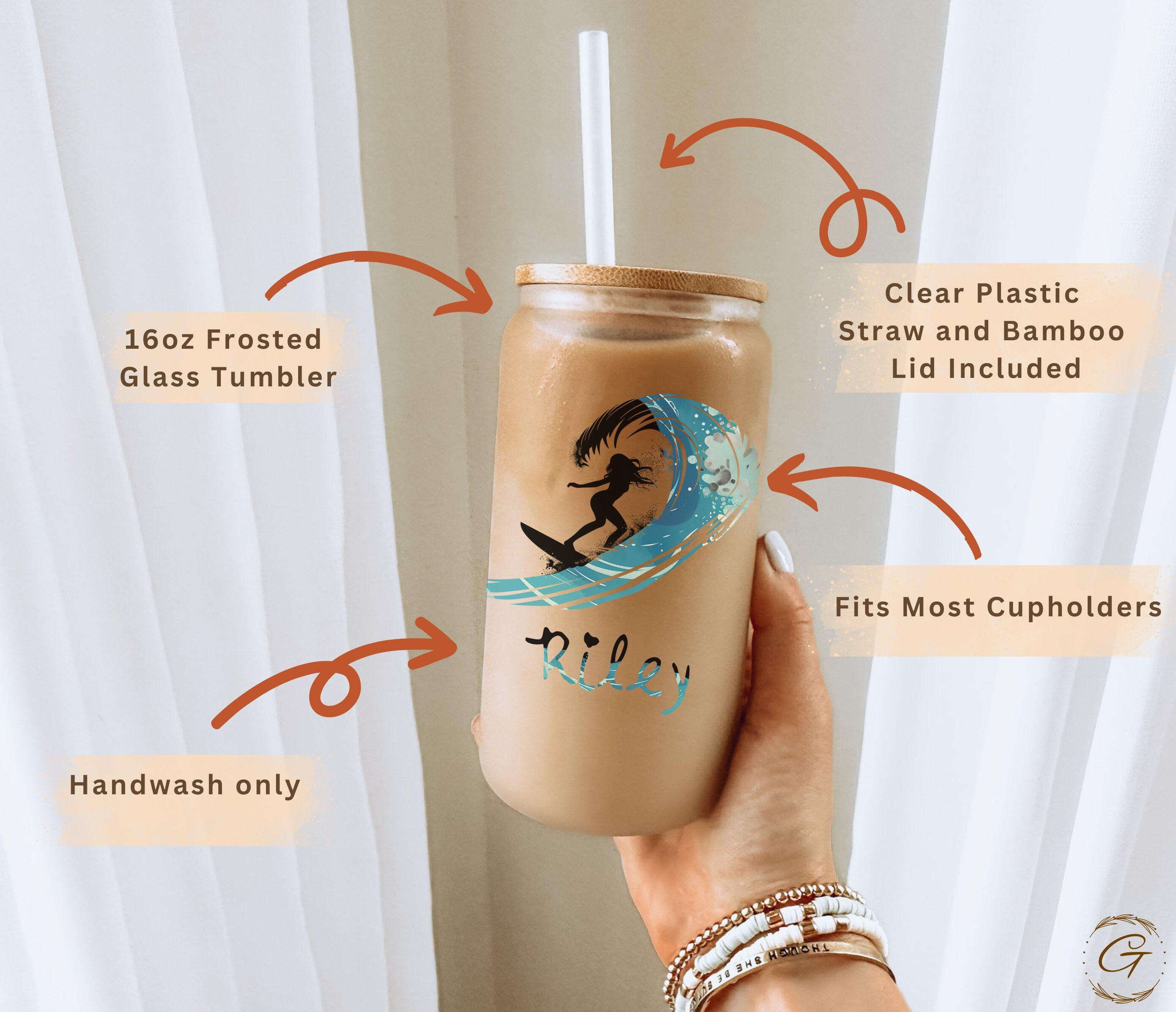 Surfing Silhouette Frosted Glass Cup