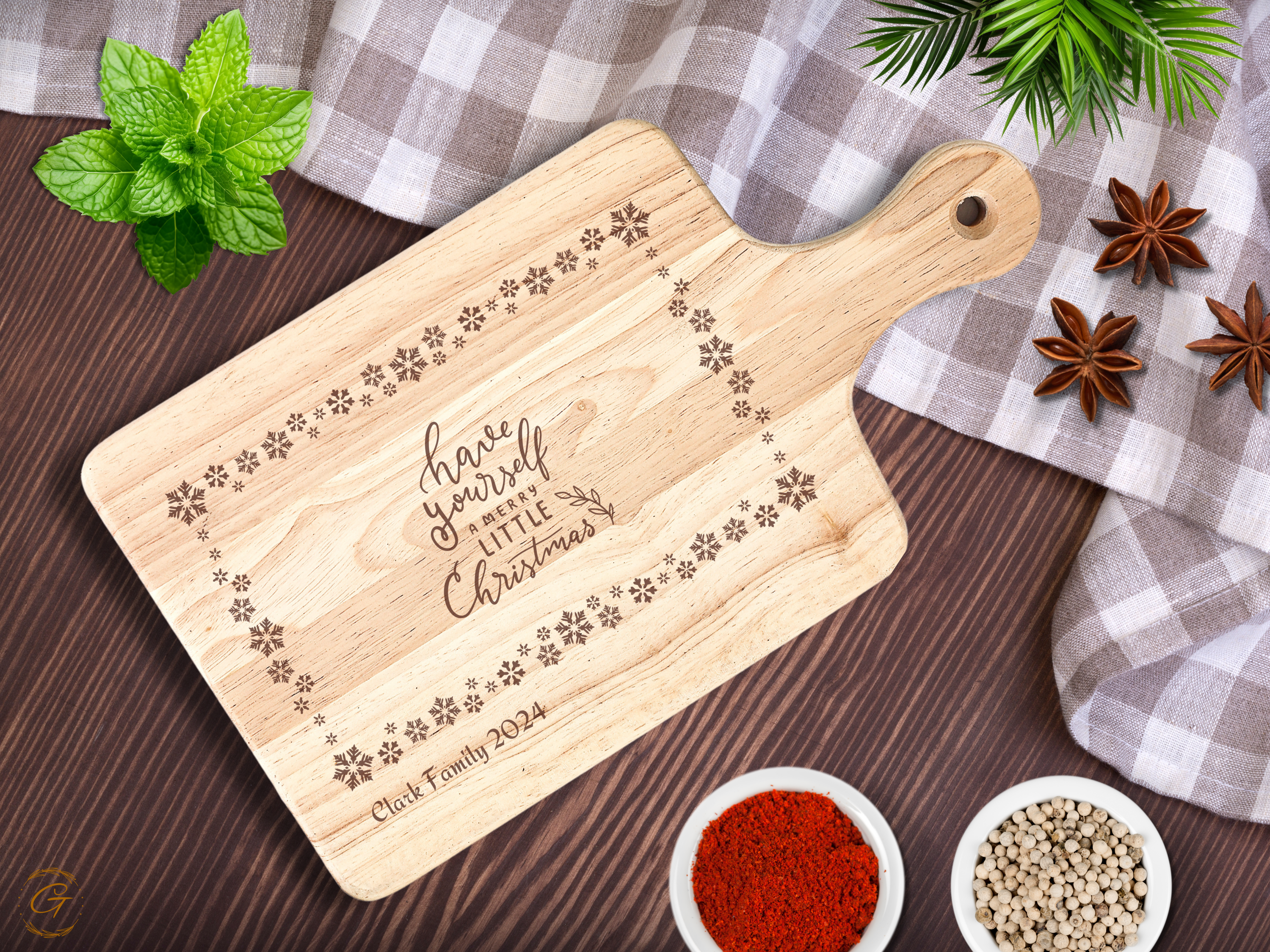 Personalized Christmas Cutting Board with Snowflakes
