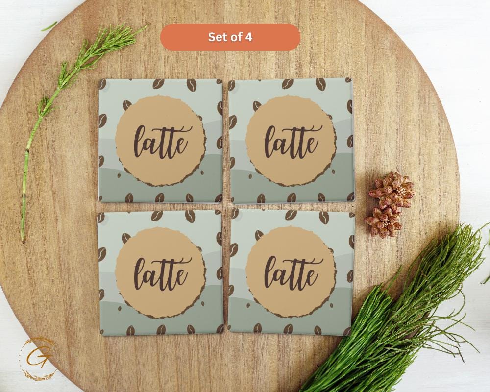 Soapstone Coaster with Latte with Coffee Beans Design Cork Backing, Coffee Lover Gift Home Decor Drink Coaster Perfect for Kitchen or Office