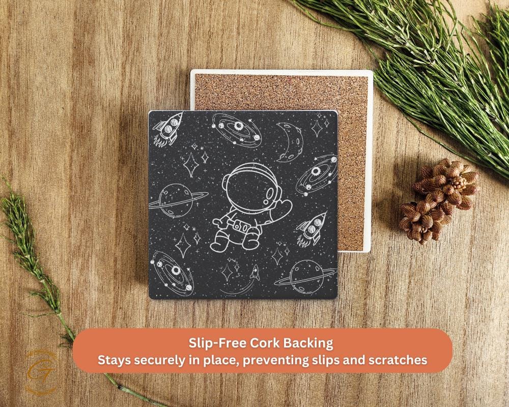Soapstone Coaster with Astro Space Planets Design with Cork Backing, Perfect Gift for Space Lovers, Unique Drink Coaster for Home or Offices