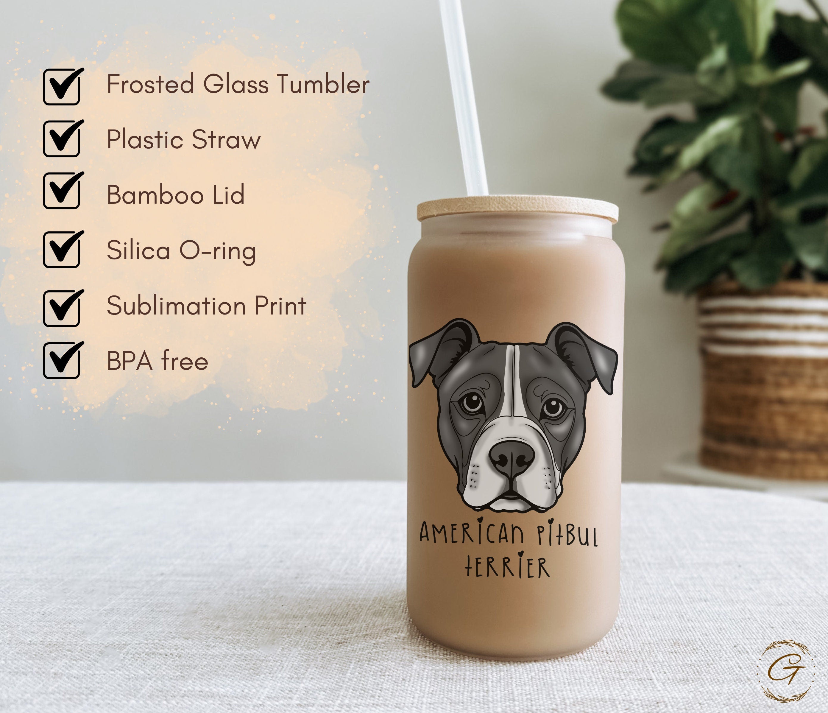 Frosted Glass Tumbler with American Pitbull Terrier Design, Customizable Name Perfect for Pet Lovers and For Daily Use and Pet Owner Gifts