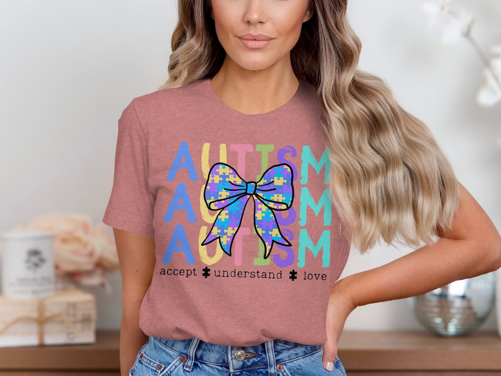 Autism Awareness Bow Puzzle Print T-Shirt product