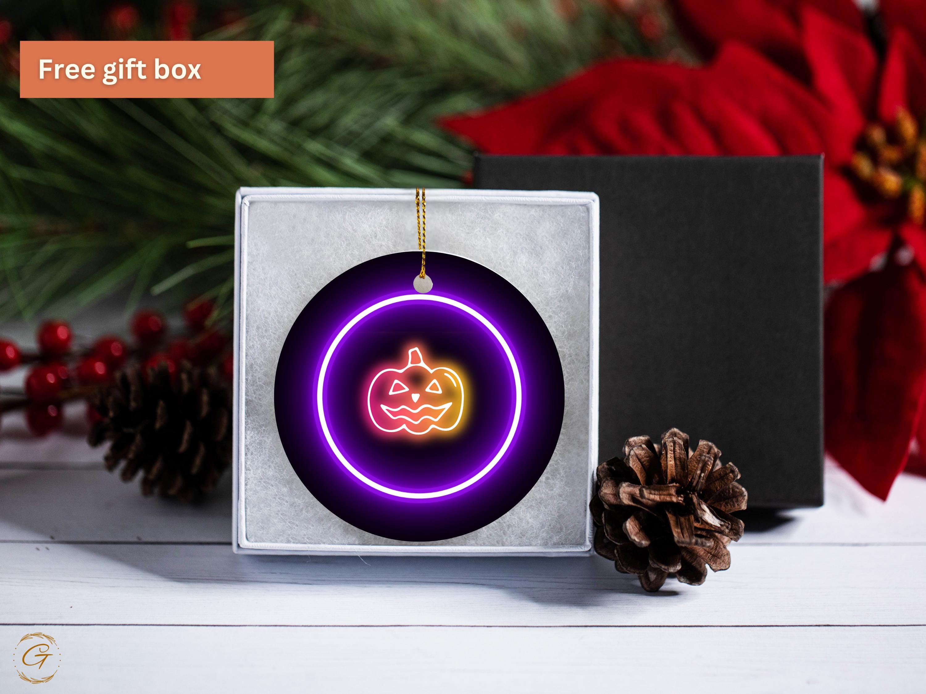 Neon Jack O Lantern Ornament, Halloween Pumpkin Decoration, Spooky Halloween Decor Art Gift, Halloween Party Ornament, Glowing Halloween Art