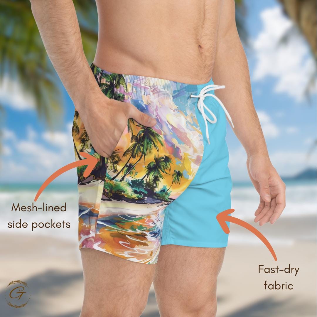 Tropical Beach Design Light Blue Swim Shorts