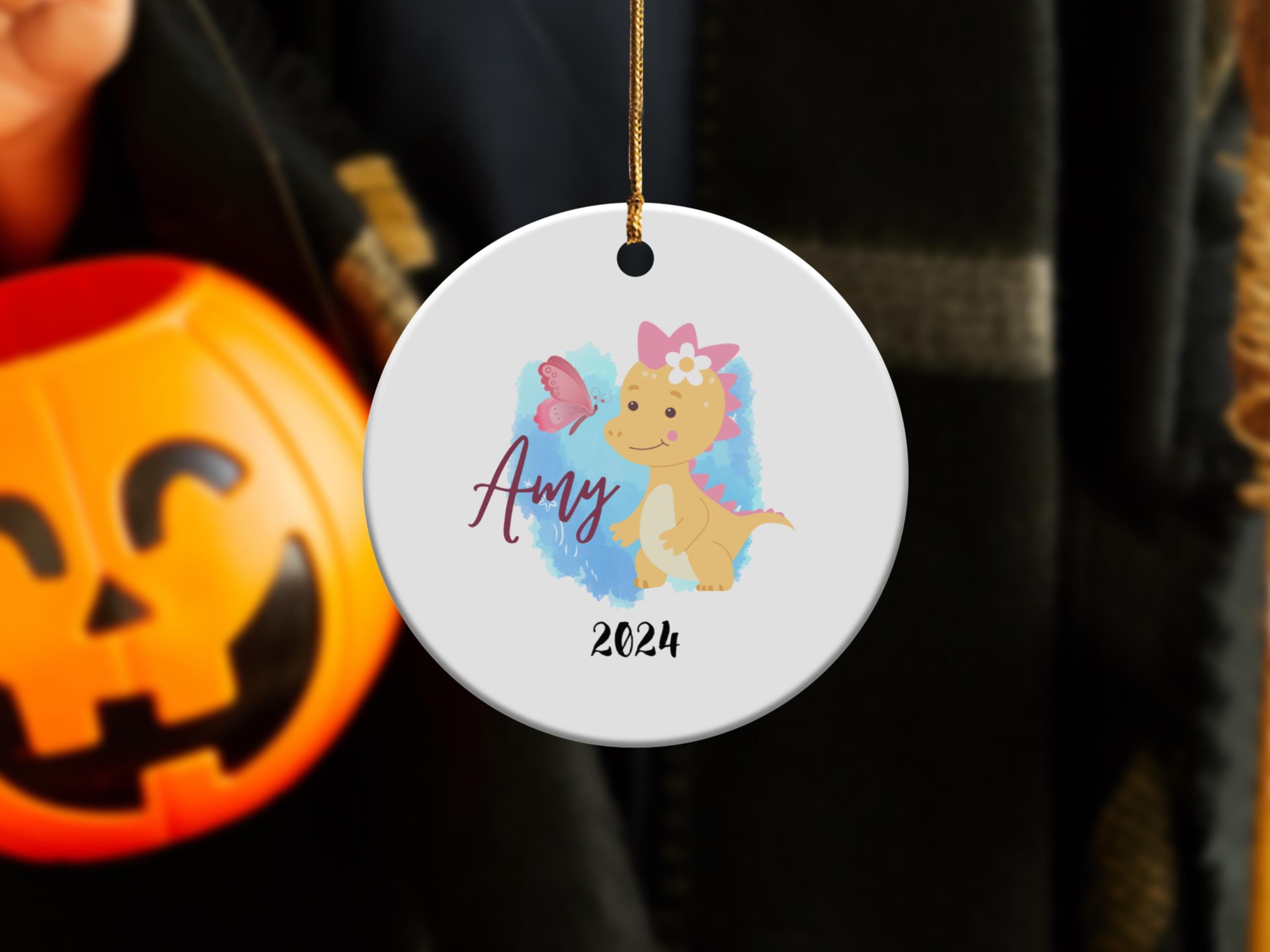 Personalized Cute Baby Dinosaur Ornament with Butterfly