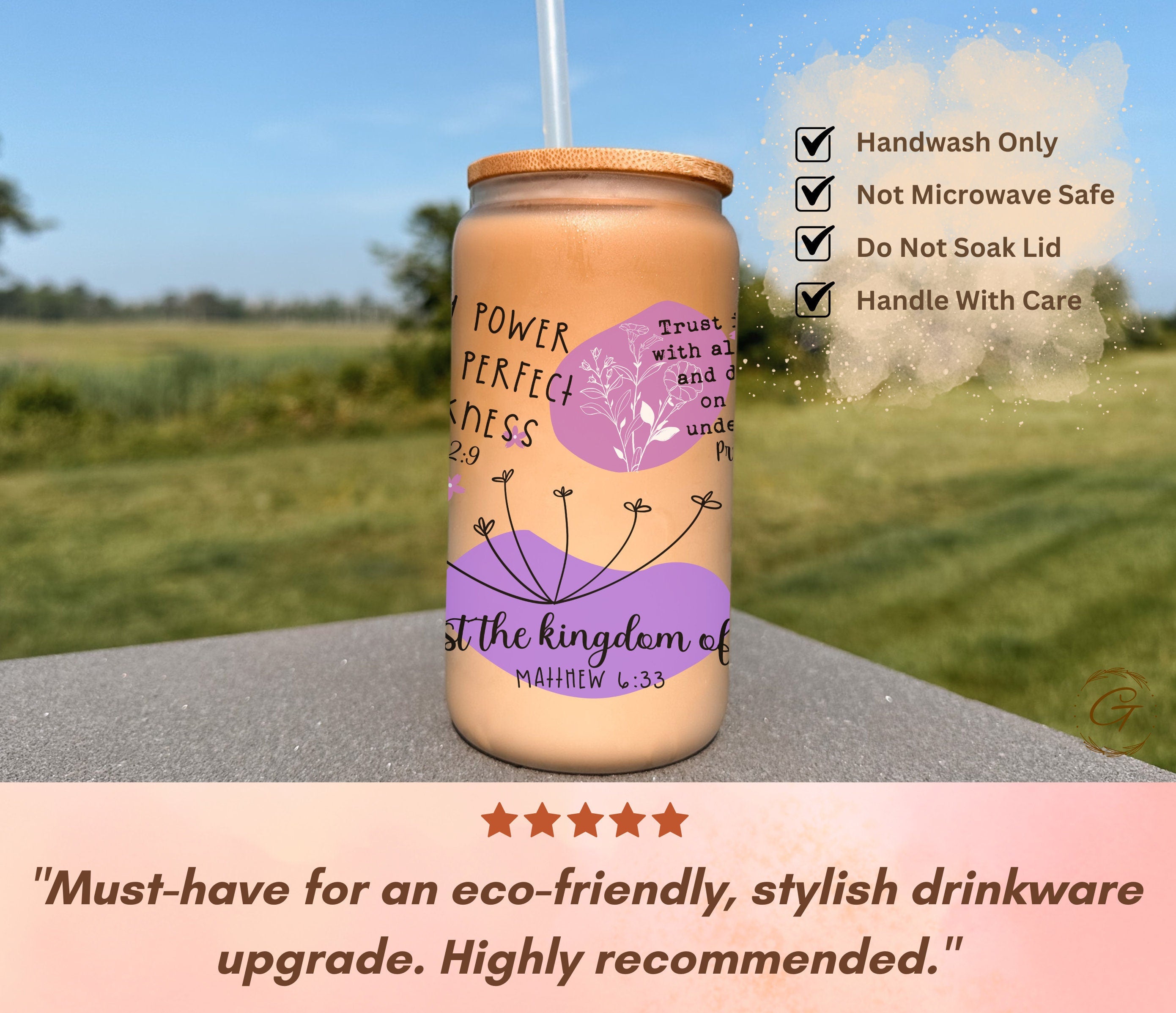 16oz Christian Affirmation Frosted Libbey Cup, Purple Inspirational Drinkware Gift, Spiritual Encouragement Gift, Bible Affirmations Tumbler
