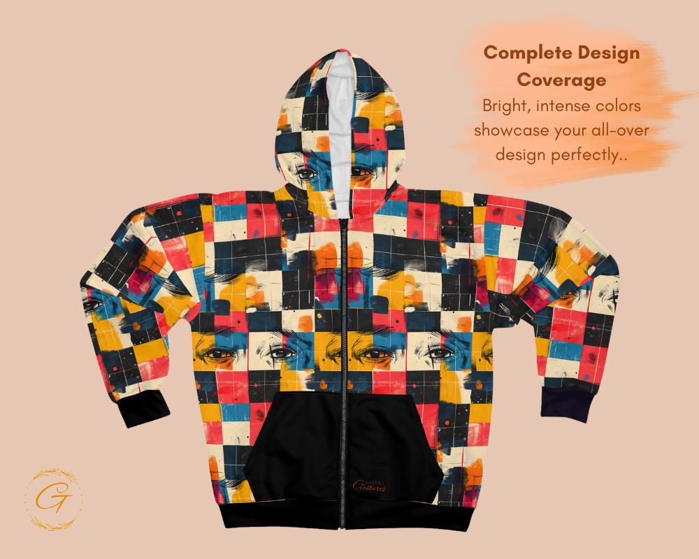 Retro Checkered Zip Hoodie All-Over Print