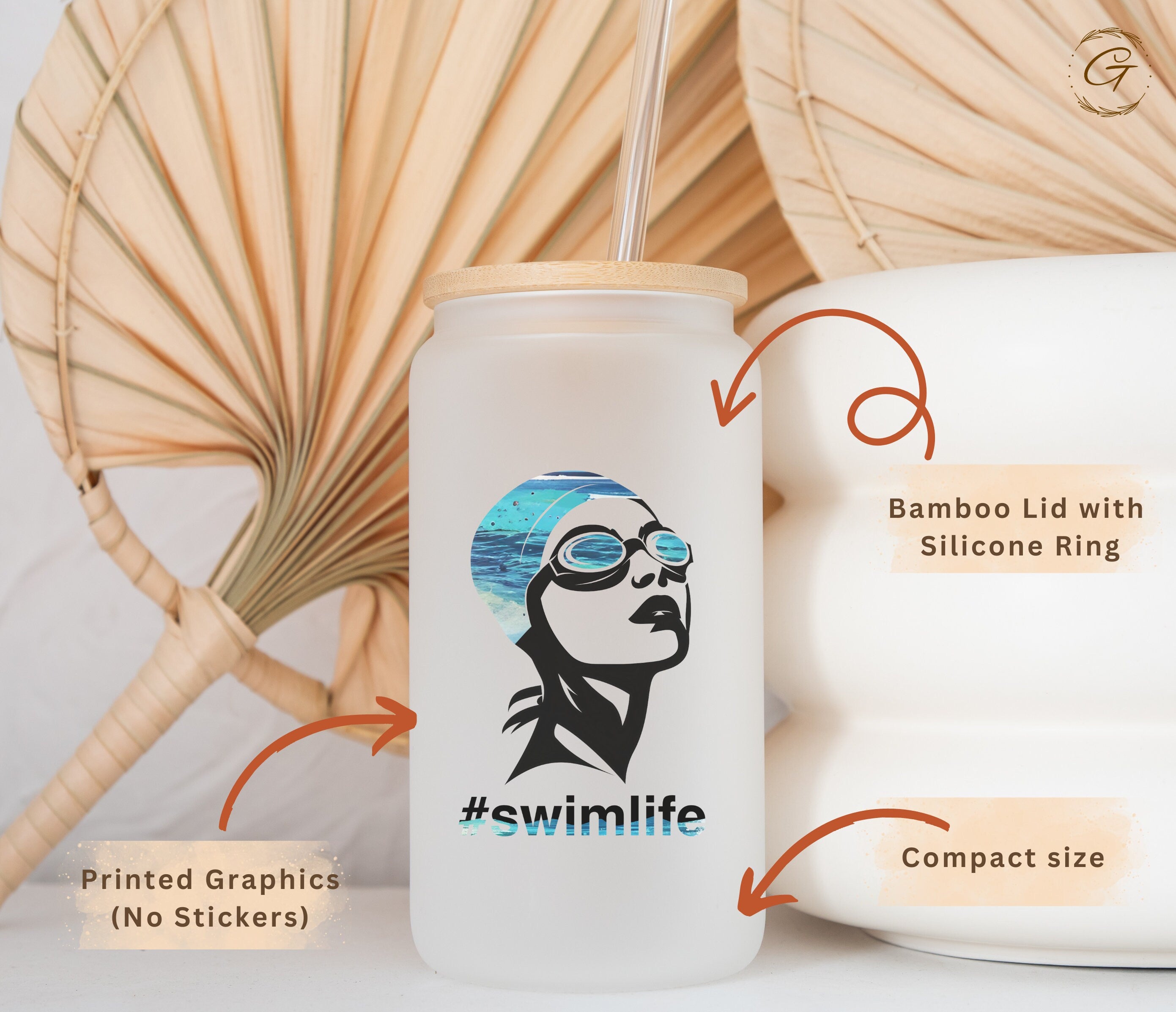 Swim Life Frosted Glass Cup Design, Personalized Name Libbey Cup