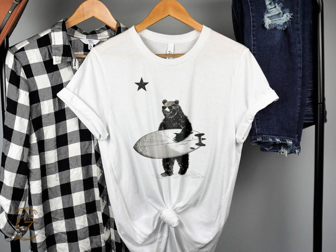 Surfing Bear T-Shirt, Beach Bear Graphic Tee