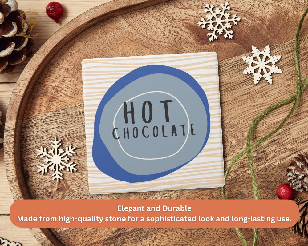 Soapstone Coaster with Hot Chocolate Design, Durable Cork Backing, Cozy Winter Decor, Unique Drink Coaster, Perfect Gift for Beverage Lovers