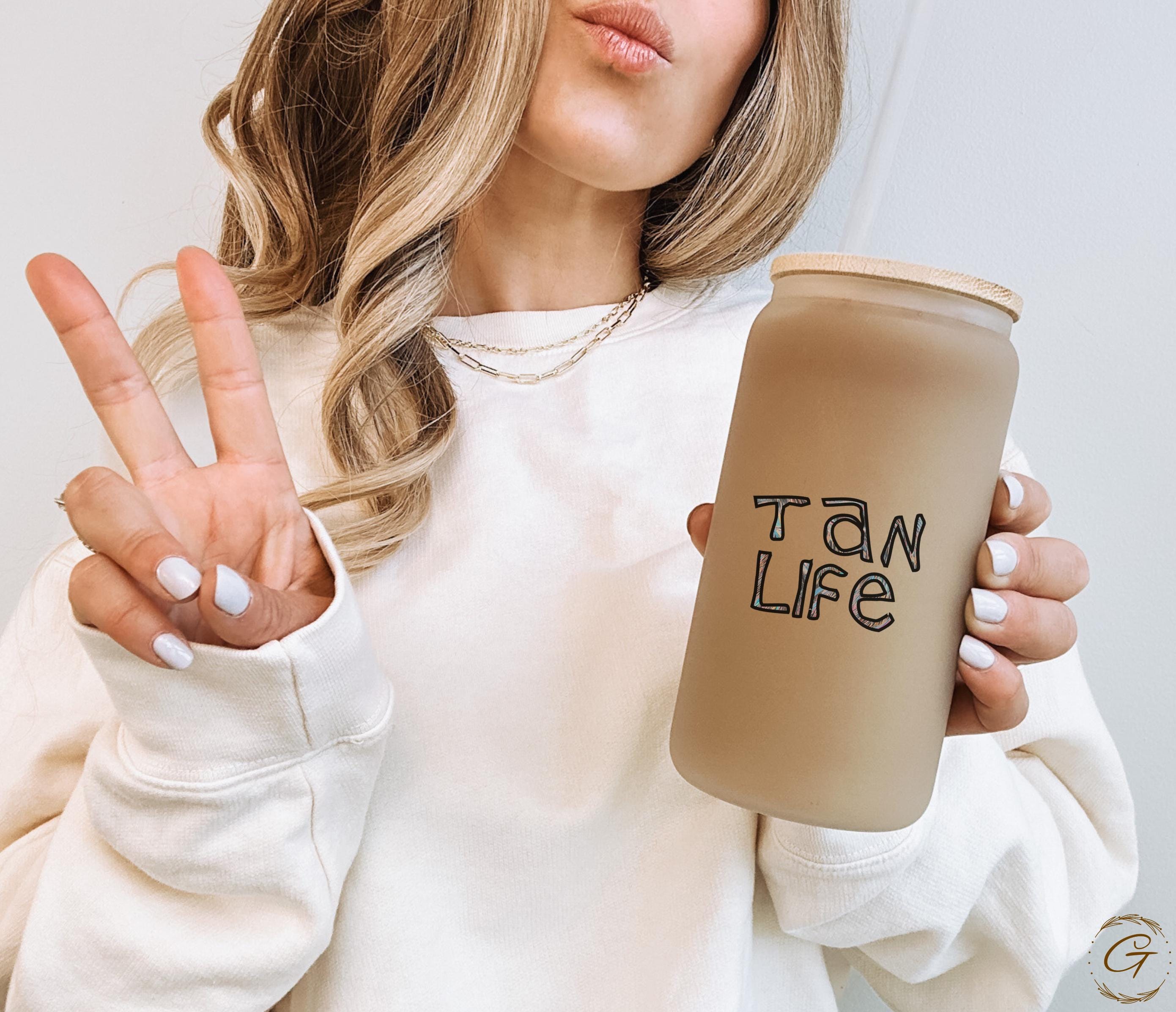 Summer Bear Tan Life Design Frosted Glass Cup