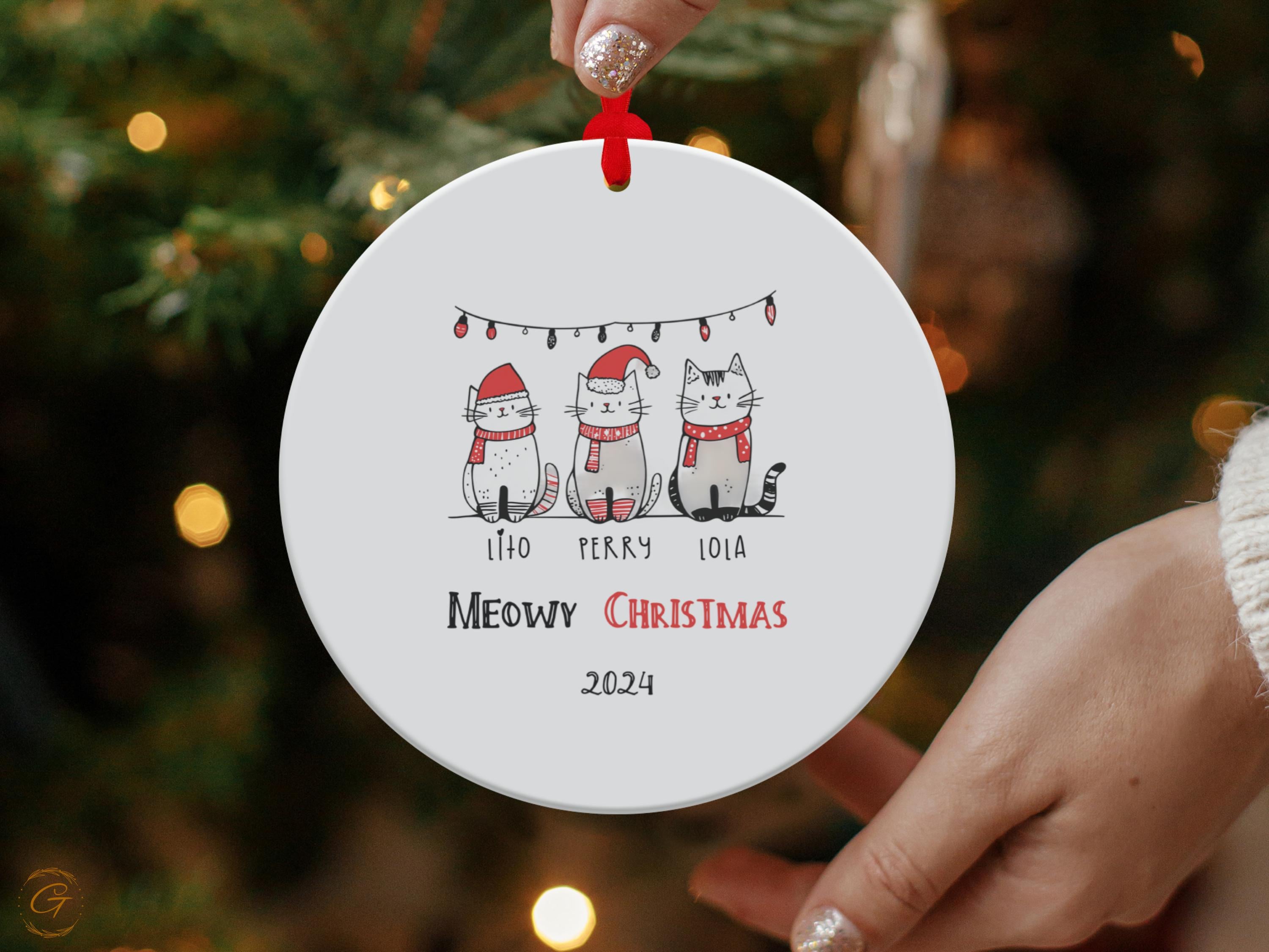 Adorable Cat Christmas Pet Ornament 2024, Cute Cats Santa Hat Holiday Decor, Christmas Tree Fun Decoration, Personalized Gift for Cat Lovers