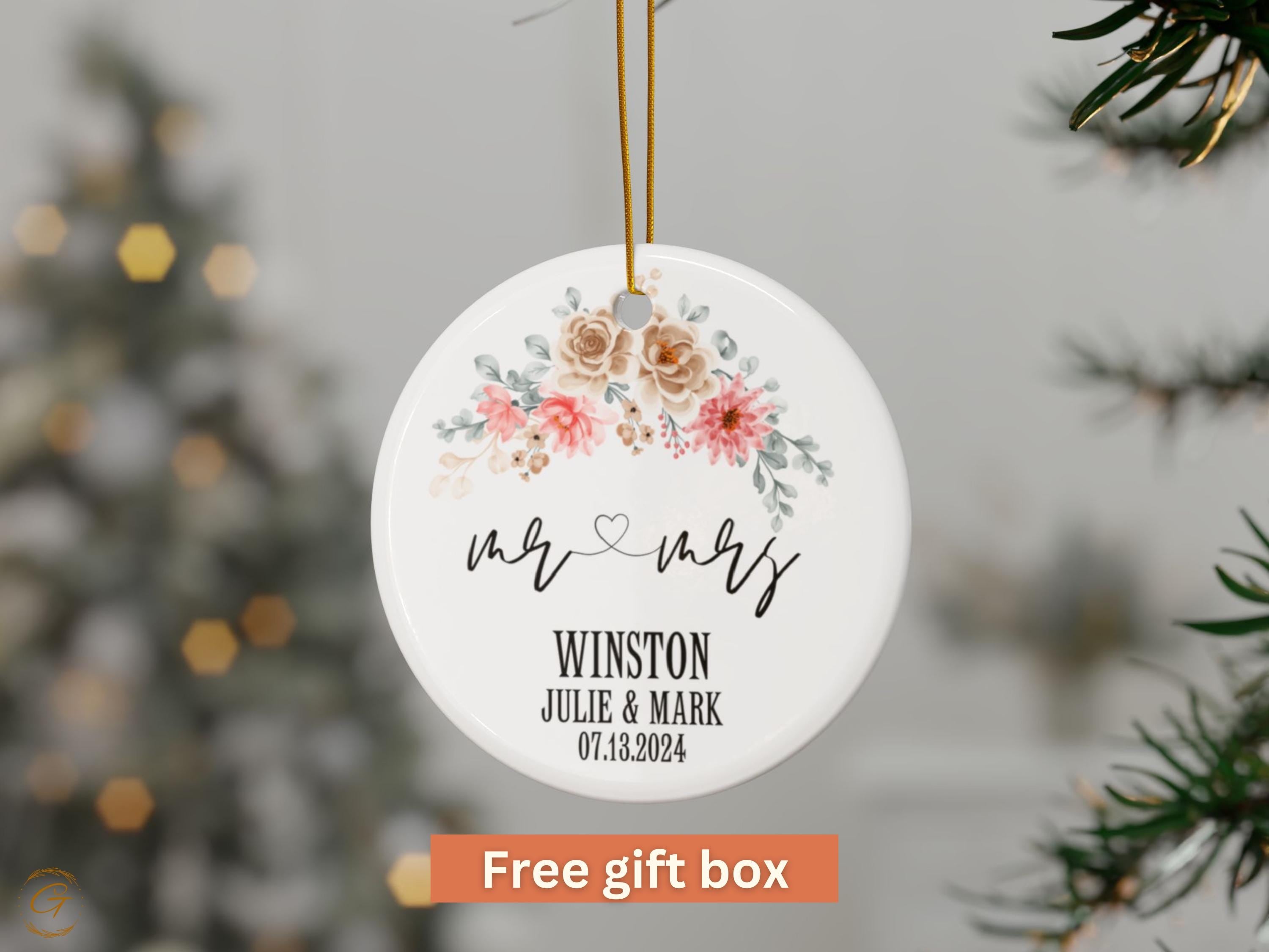 Personalized Wedding Ornament, Custom Mr and Mrs Ornament, Floral Wedding Keepsake, Unique Bridal Shower Gift, 2024 Wedding Decor Gift Ideas