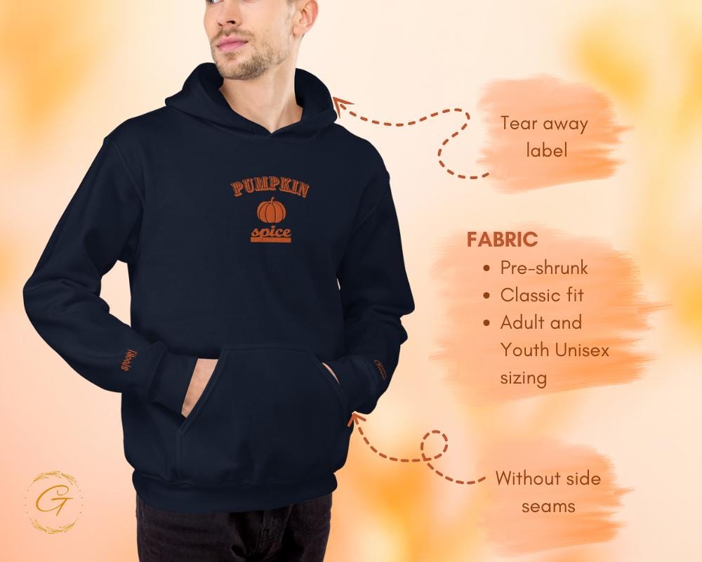 Halloween Pumpkin Spice Hoodie, Autumn Theme Hooded Sweatshirt, Cozy Hooded Pullover, Spooky Season Hooded Sweater, Halloween Pumpkin Hoodie