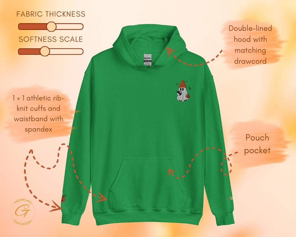 Halloween Hoodie Ghost and Cat Hooded Sweatshirt, Spooky Ghost with Hat and Pumpkin Hoodie, Everyday Wear Fun Spooky Ghost Season Gift Idea