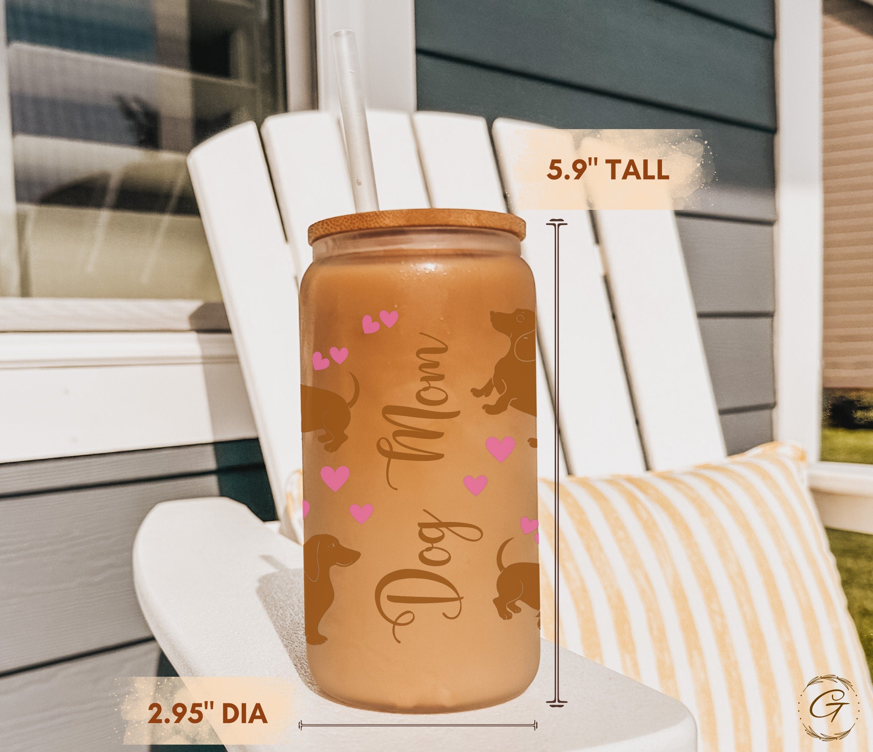 Dog Mom Gift Frosted Glass Tumbler Dachshund Design Drinkware for Coffee and Tea Lovers, Unique Drinkware for Everyday Use for Pet Lovers