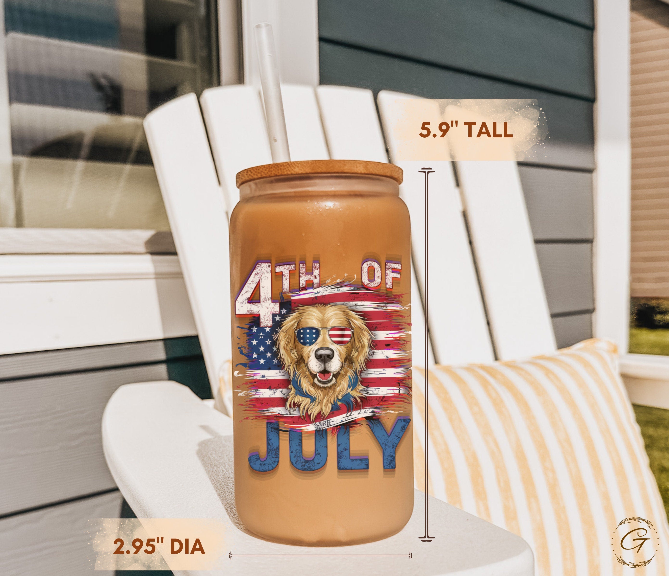 4th of July Frosted Cup with Lid & Straw, Dog in Sunglasses, Summer Party Gifts, Patriotic Holiday Drinkware, Memorable Gifts for Pet Owners