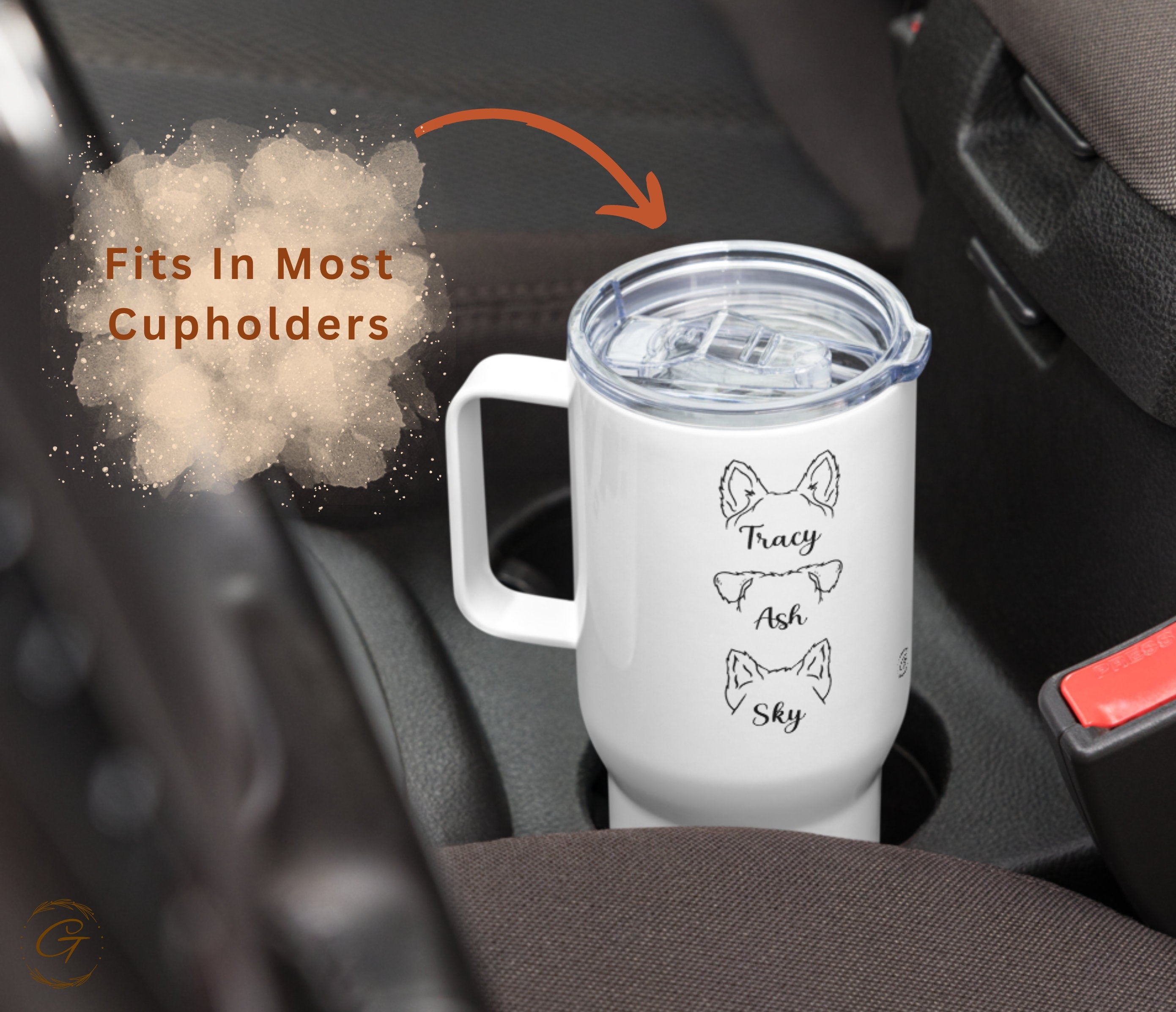 Personalized Dog Ears & Name 25-oz Travel Mug, Custom Coffee Mug with Handle, Perfect for Pet Lovers Great Gifts, Handled Mug for Pet Lovers