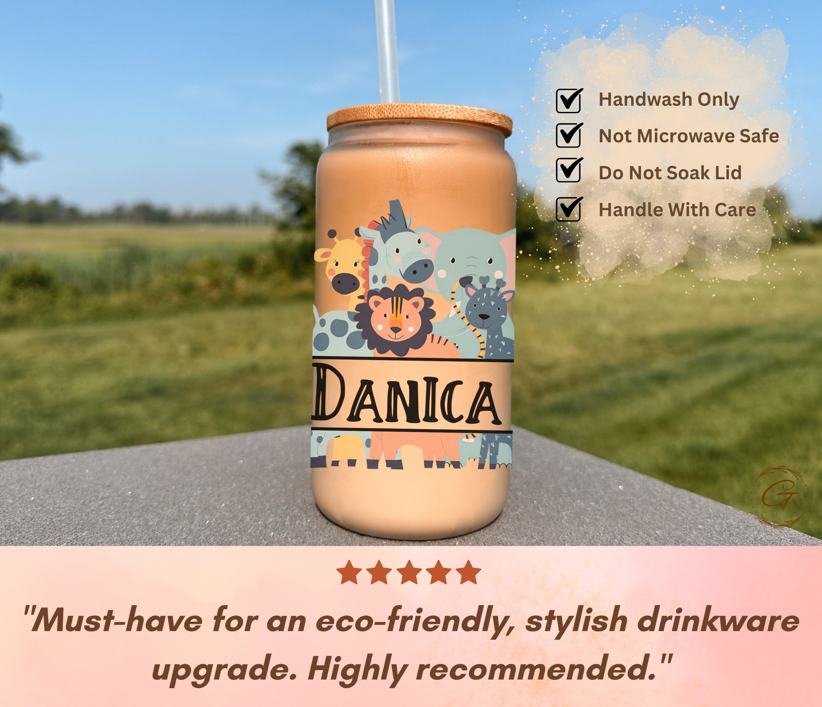 Safari Theme Personalized Frosted Glass Cup