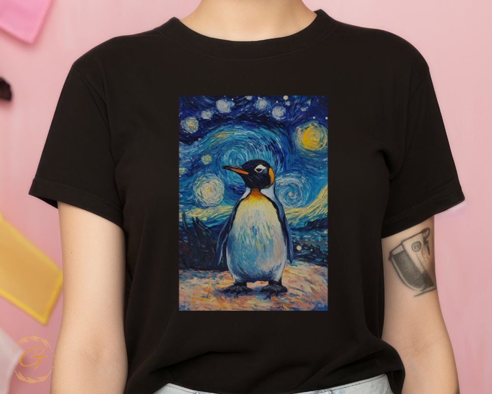 Starry Night Penguin Design Graphic T-Shirt product type