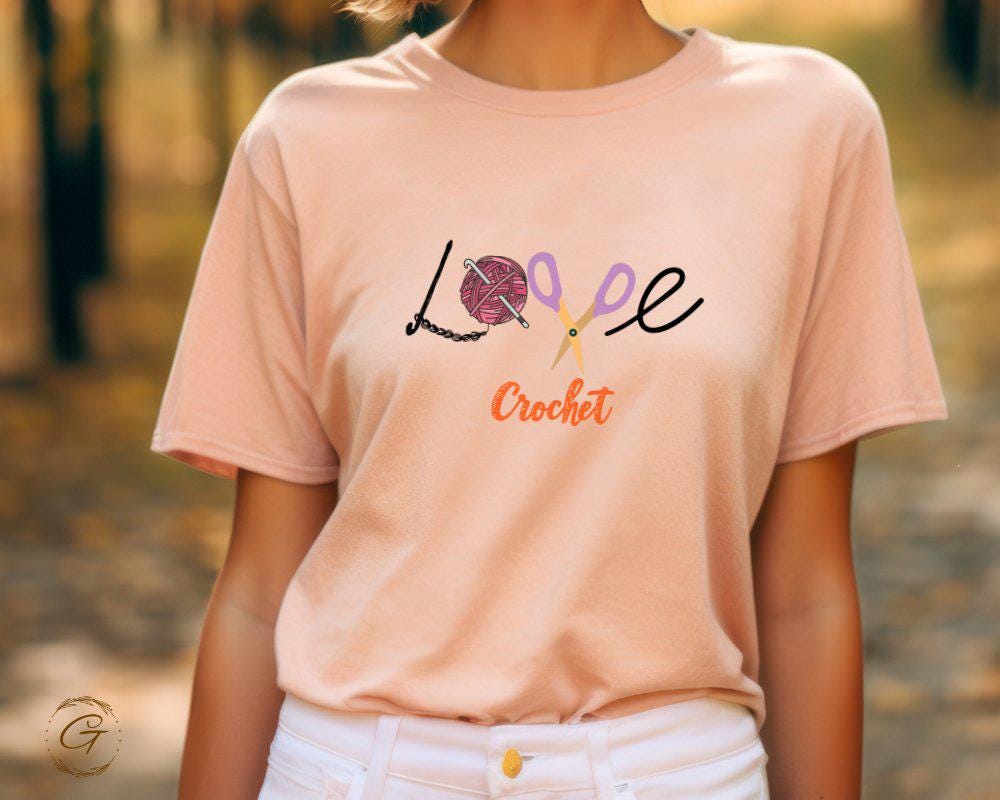 Hobby Shirt 'Love Crochet Tee, Yarn Scissors Design Tee