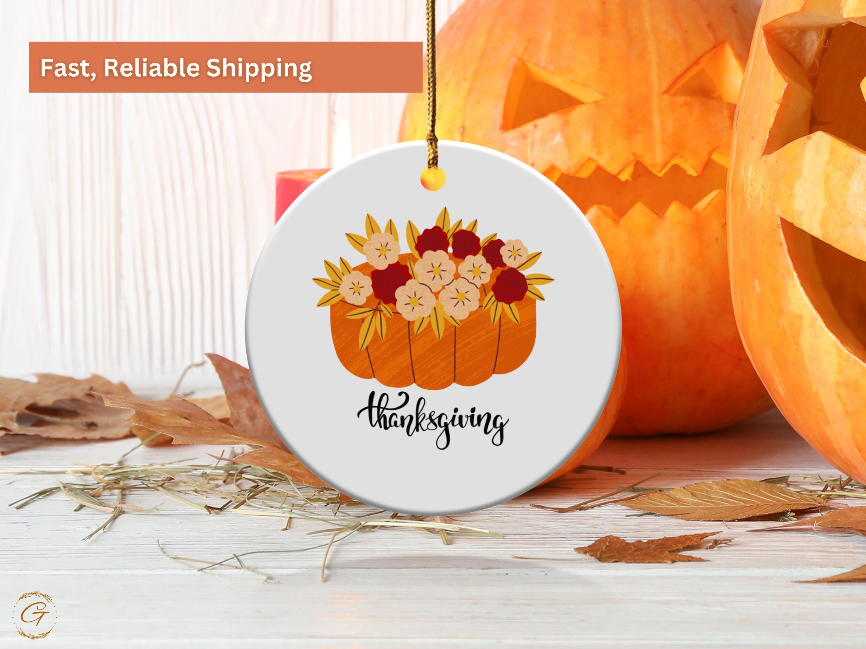 Thanksgiving Pumpkin with Flowers Ornament, Fall Season Keepsake, Handmade Holiday Decor, Perfect Thanksgiving Celebration, Holiday Keepsake