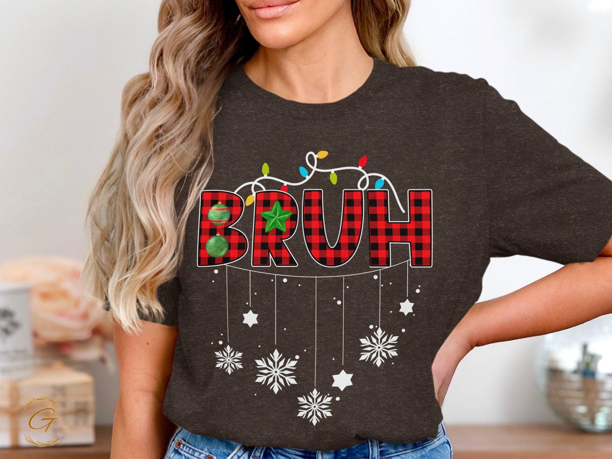 Christmas T-Shirt, Holiday BRUH Plaid Christmas Tee