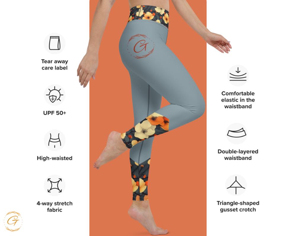 AOP Gray Floral Yoga Leggings & Shorts - High-Waisted Women’s Activewear - Trendy Workout Gear - Comfortable Gym Pants - Unique Fitness Gift