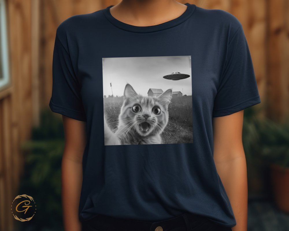 Surprised Cat with UFO Graphic Tee product