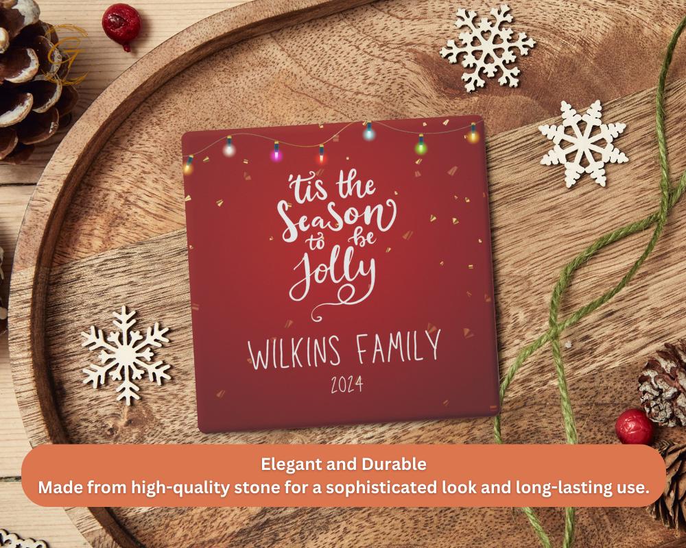 Personalized Christmas Soapstone Coaster with Custom Name Design, Holiday Drink Holder with Cork Backing, Perfect Gift for Family & Friends